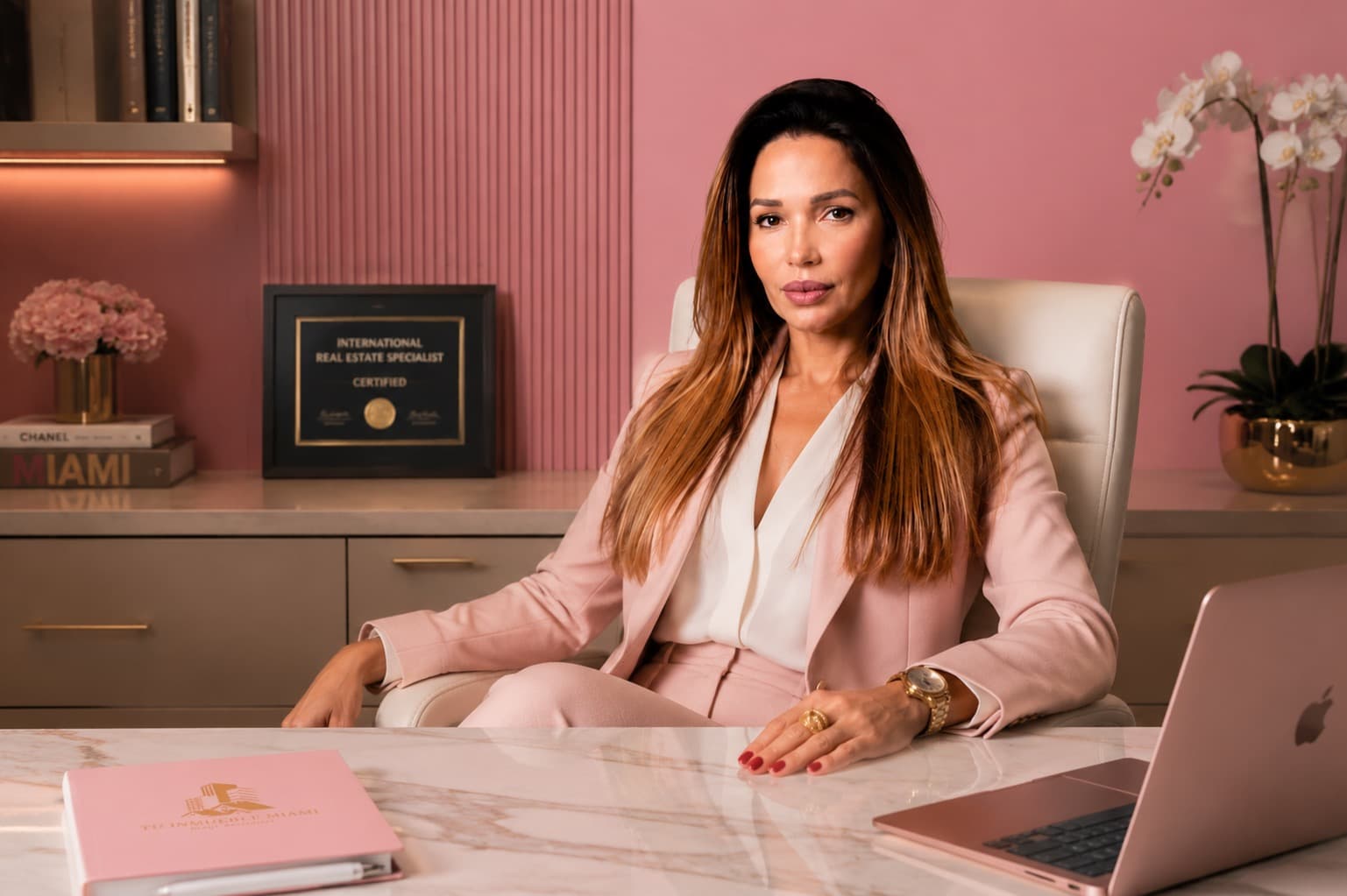 Malfi Antenucci at her Miami office desk