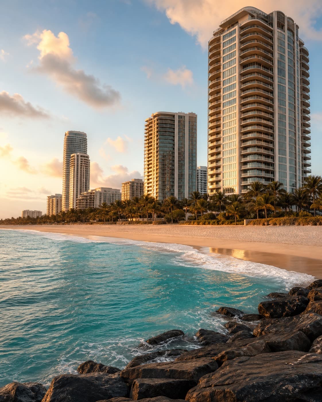 Oceanfront towers above the sand at Bal Harbour