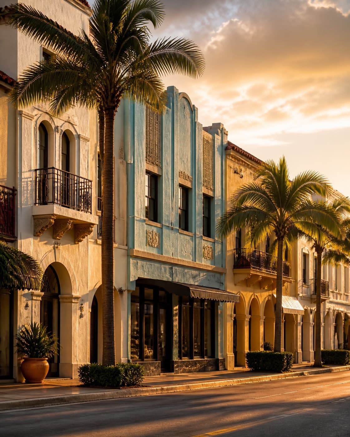 Historic storefronts and palms along Calle Ocho in Little Havana