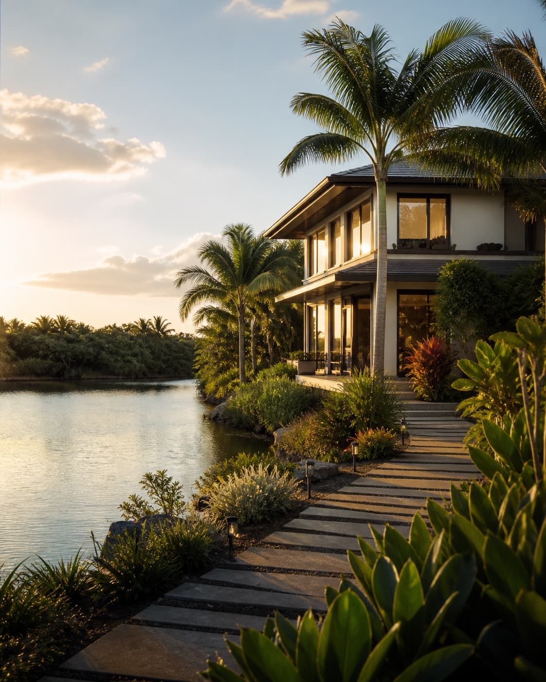 Waterfront house and boardwalk at the water's edge in Cutler Bay