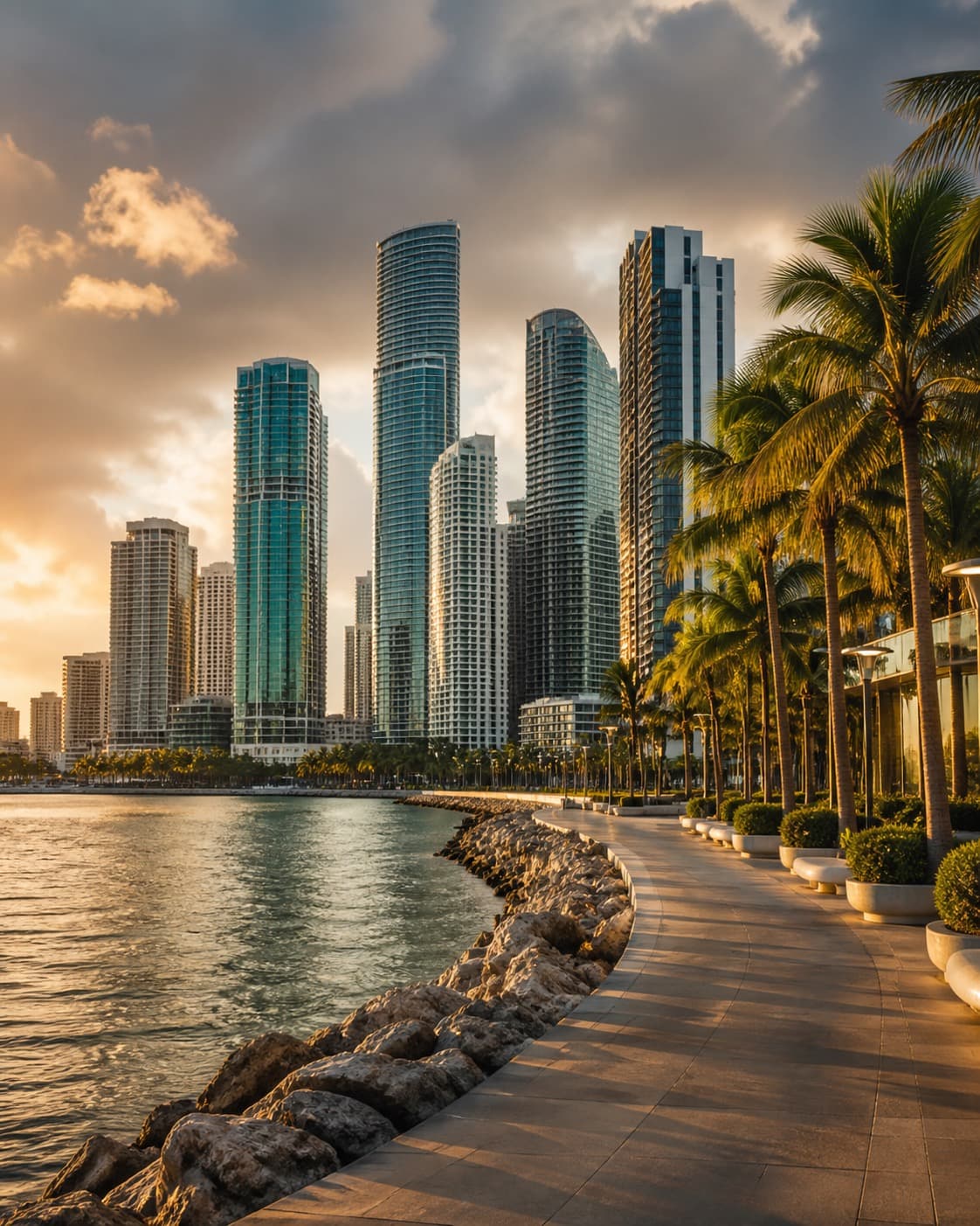 Downtown Miami towers seen from the bayfront promenade