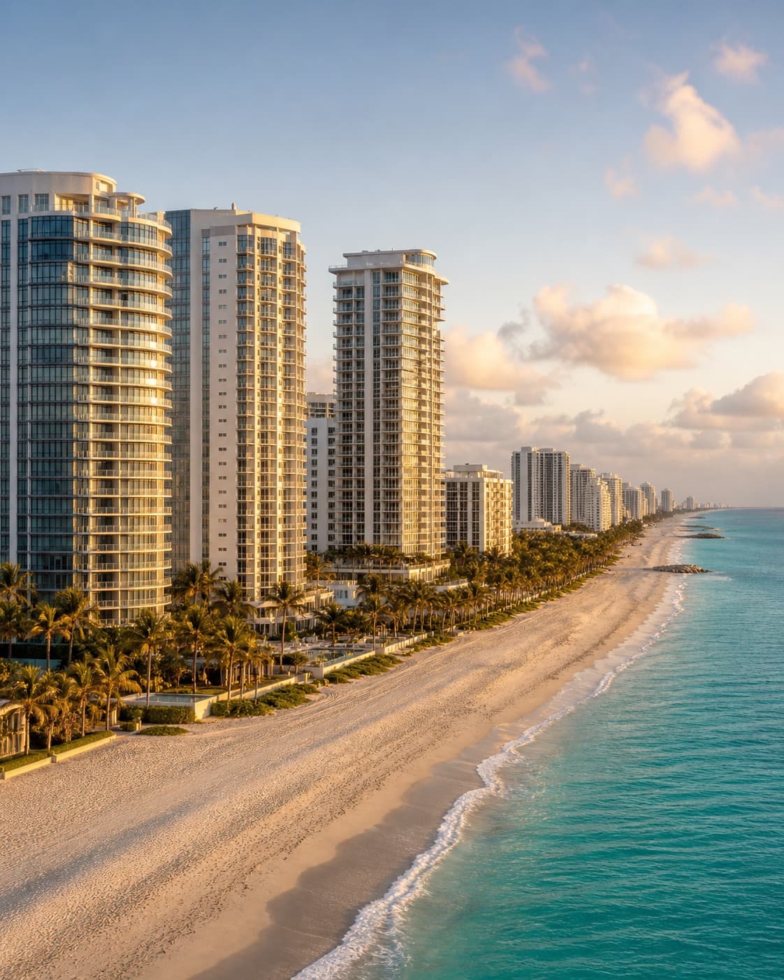 Beachfront towers along the shoreline in Hollywood