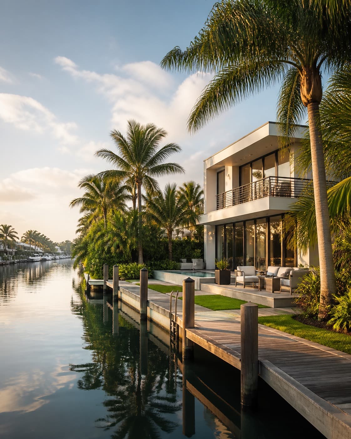 Modern waterfront house with a private dock in North Miami