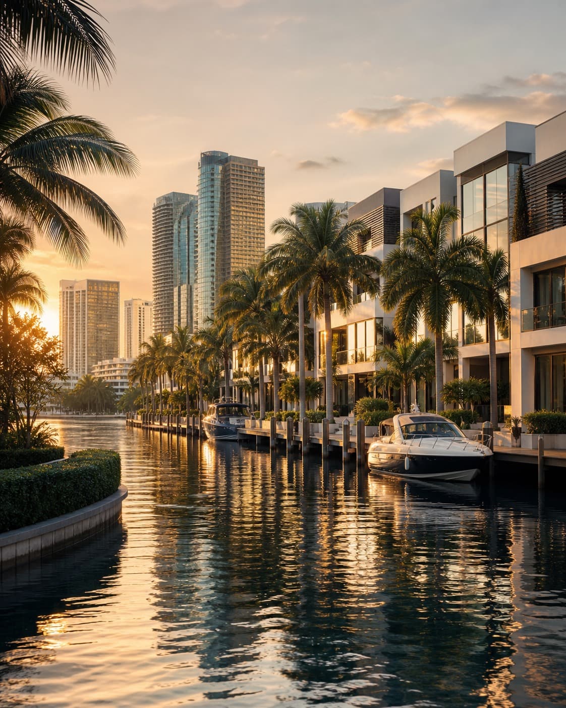 Townhouses and moored boats along the Miami River